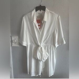 NWT Mamalicious Womens Maternity Top White Button Front Blouse Viscose Medium